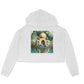 The Intelligentsia white cropped hoodie with a surrealist Taj Mahal and elephant graphic print.