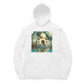 The Intelligentsia white cotton hoodie with a surrealist Taj Mahal graphic featuring an elephant in water.