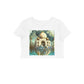 The Intelligentsia white crop top with a surrealist print of the Taj Mahal and an elephant in water.