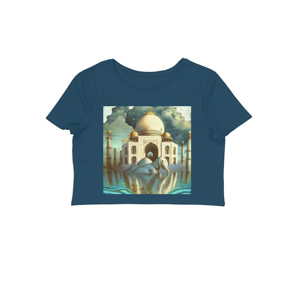 The Intelligentsia Taj Mahal surrealist art t-shirt with elephant and water reflection.